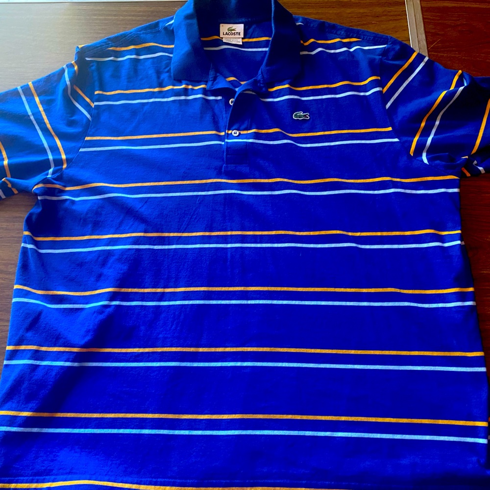 Lacoste Striped Polo Shirt Size 9 Blue & Yellow